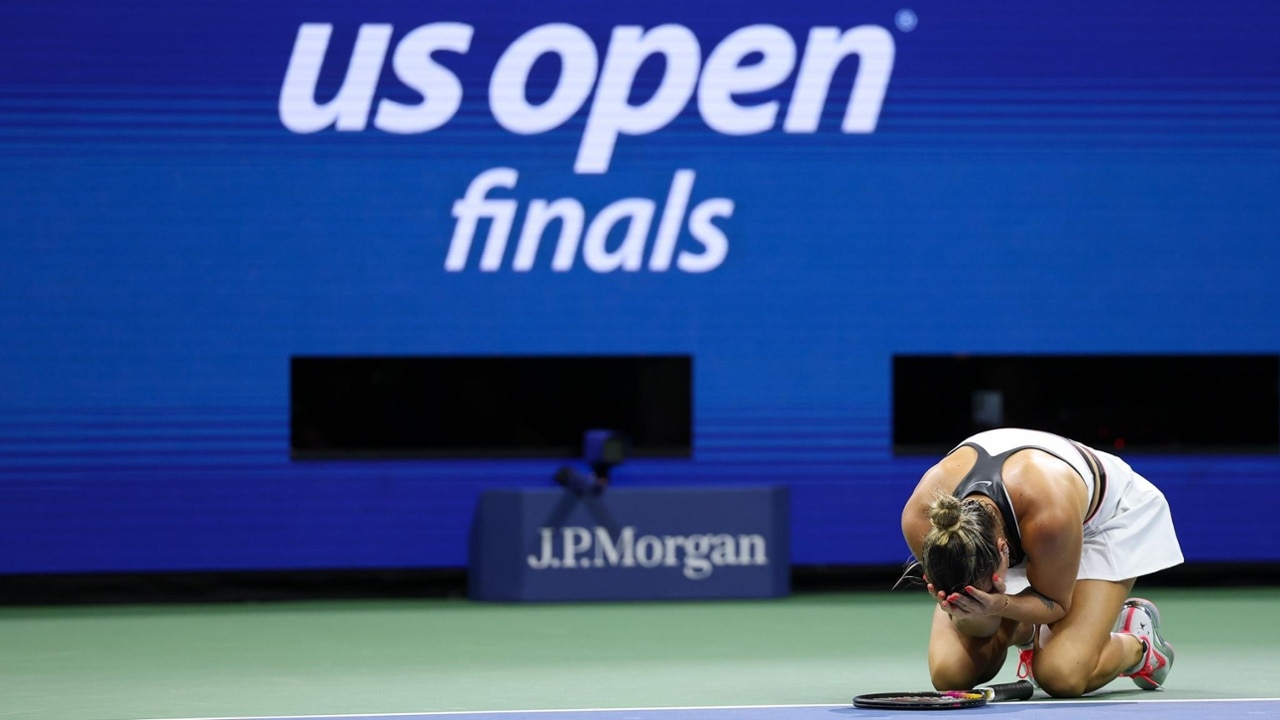 Aryna Sabalenka exults after securing the title