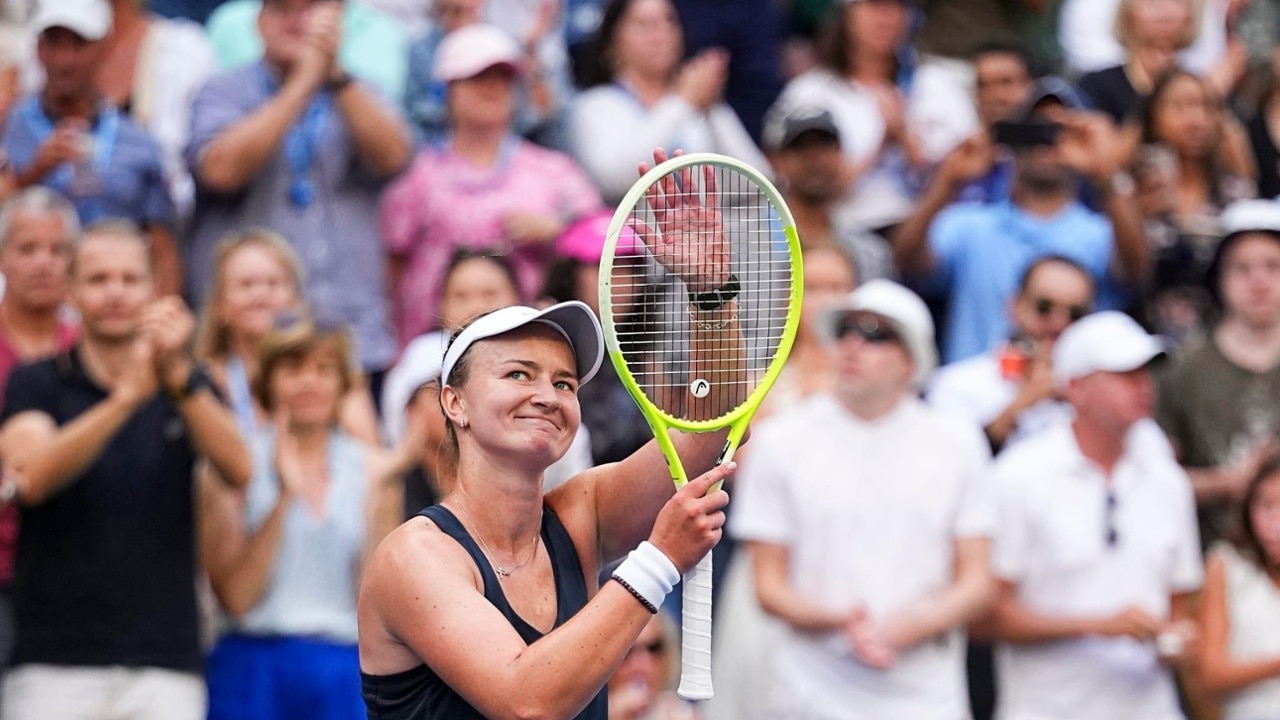Barbora Krejcikova acknowledges the crowd after a dramatic comeback