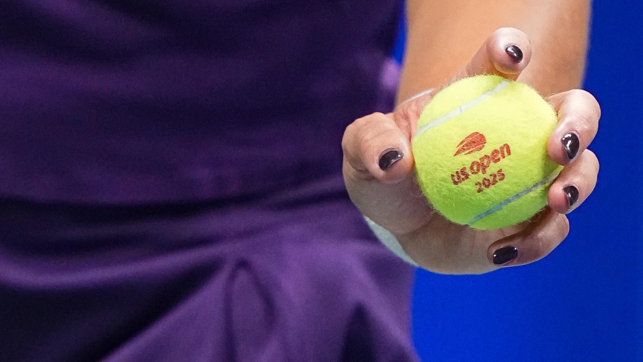 Close-up of a tennis ball in play during a quarterfinal at the 2025 US Open