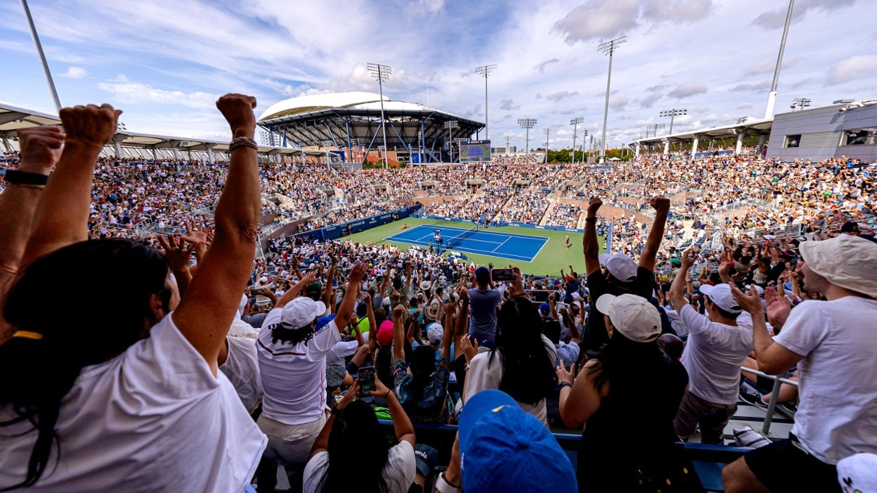 Fans cheer on Grandstand during a women's singles match at the 2025 US Open