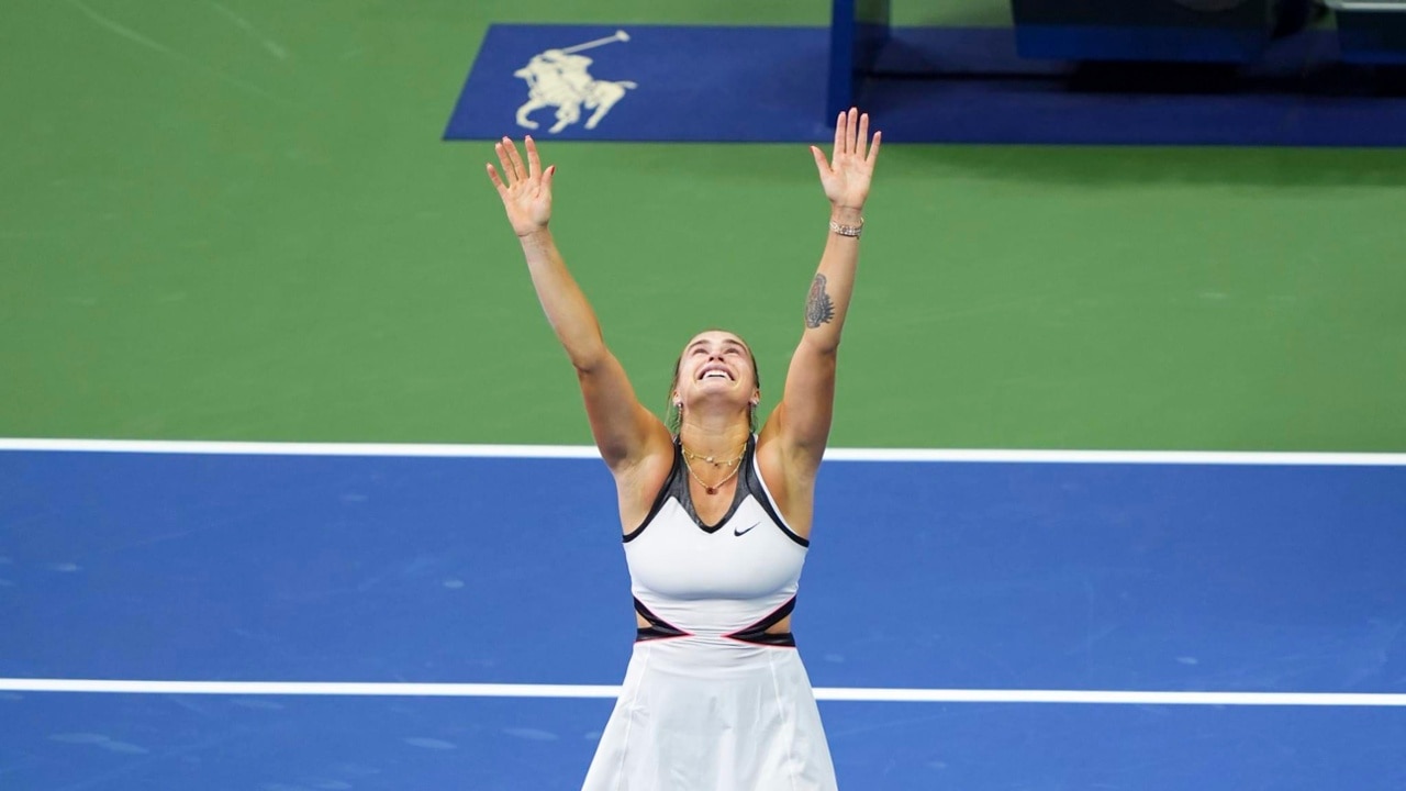 A focused Aryna Sabalenka during her championship run