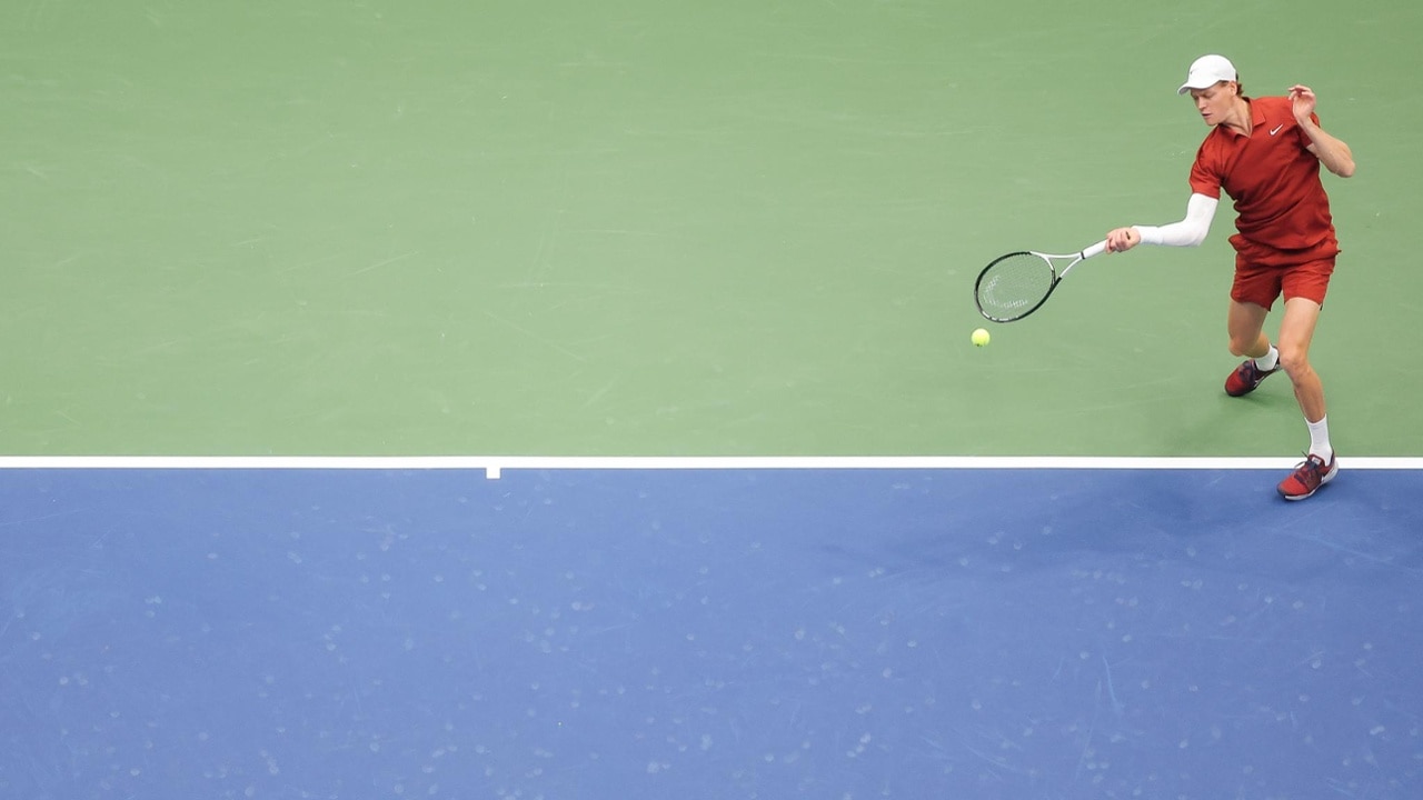 Jannik Sinner unloads on a forehand during the final