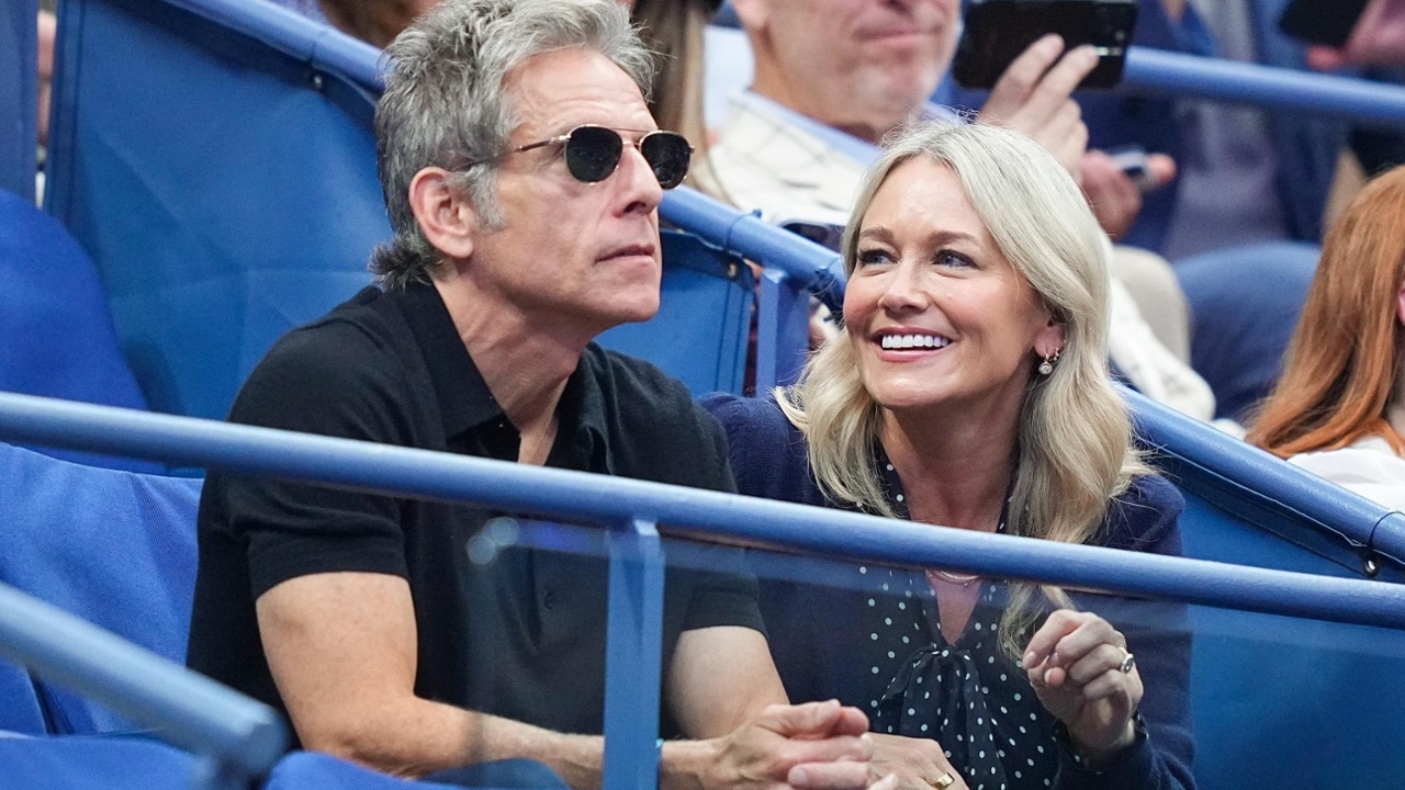 Ben Stiller and Christine Taylor during a men's singles championship match at the 2025 US Open on Sunday, Sep. 7, 2025 in Flushing, NY. (Garrett Ellwood/USTA)