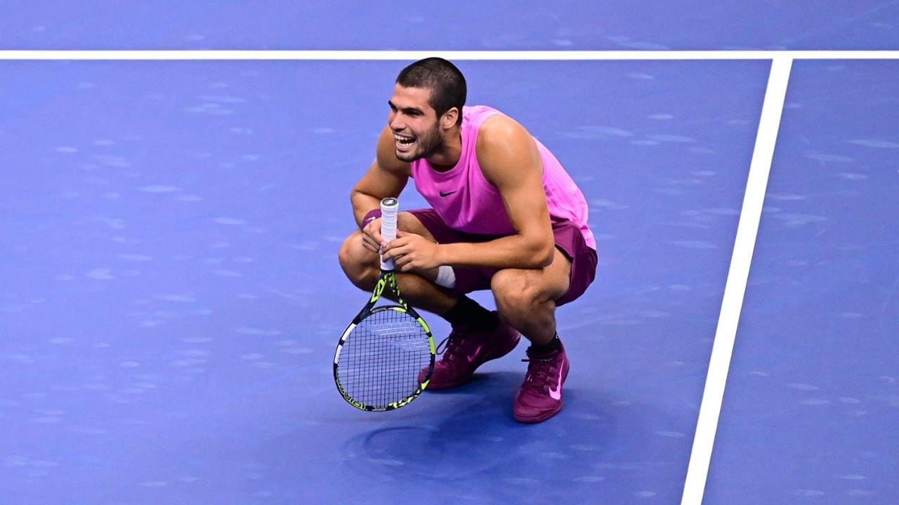 Carlos Alcaraz celebrates after winning a men's singles championship match at the 2025 US Open on Sunday, Sep. 7, 2025 in Flushing, NY. (Mike Lawrence/USTA)
